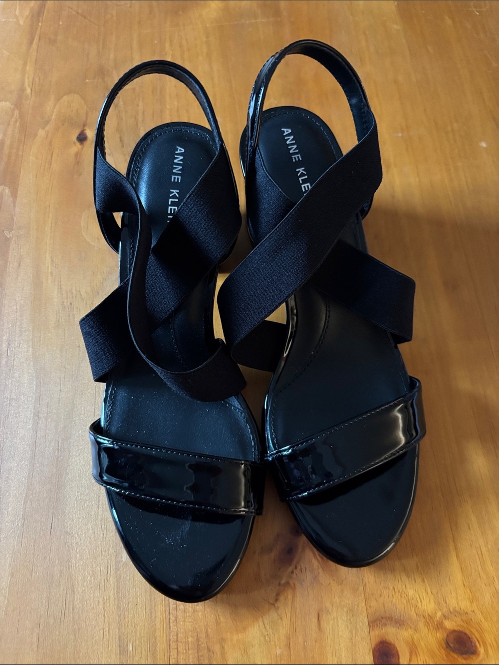 Anne Klein Black Patent Slingback Crisscross Heels
